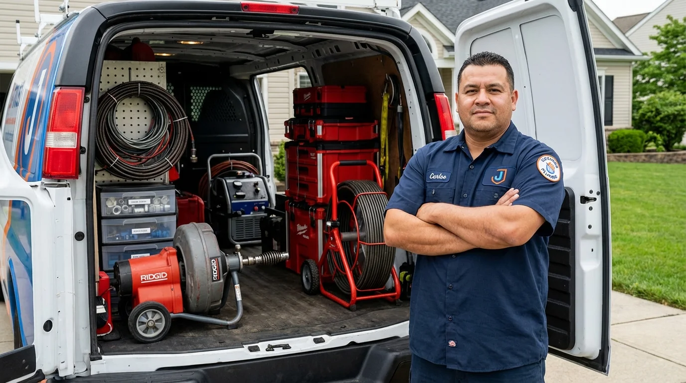 Professional drain cleaning equipment and Johns Plumbing LLC plumber in Lindley