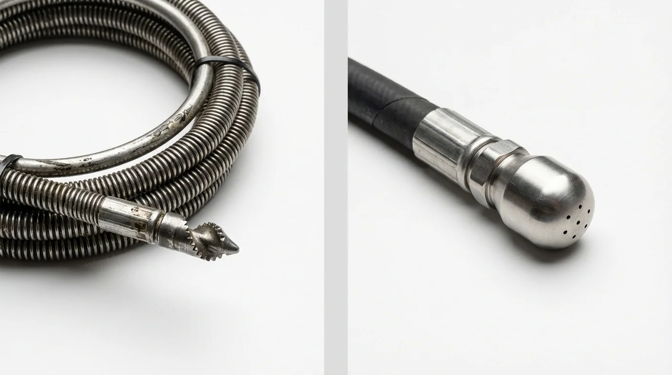 Drain snake cable and hydro jetting nozzle used for drain cleaning in Lindley, NY