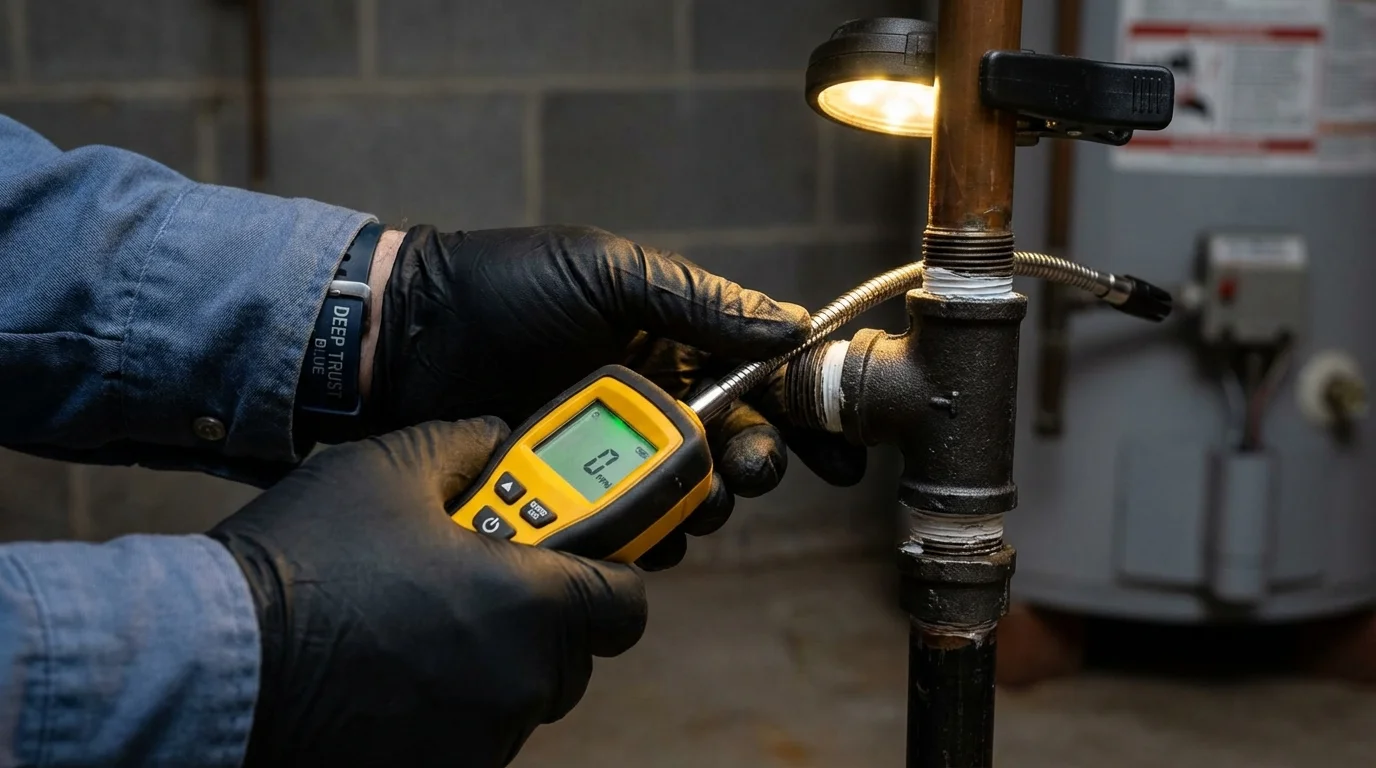 Gas leak detection with electronic sniffer by Johns Plumbing LLC in Lindley