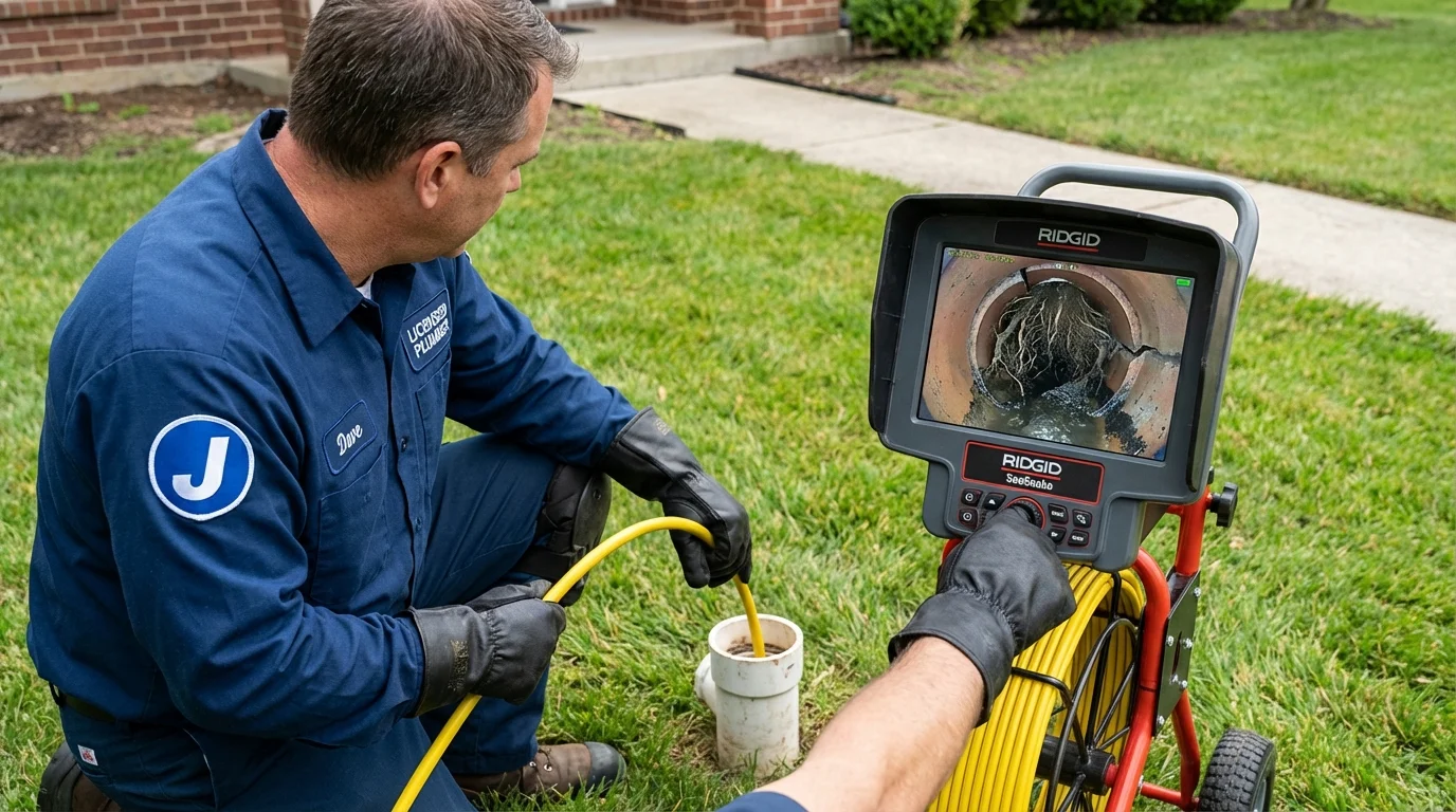 Sewer camera inspection being performed by Johns Plumbing LLC in Lindley