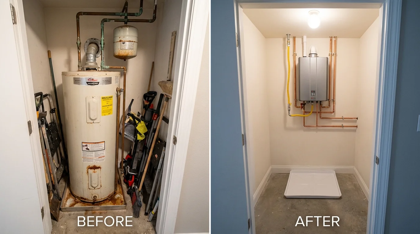 Tank water heater versus wall-mounted tankless unit comparison for Lindley, NY homeowners