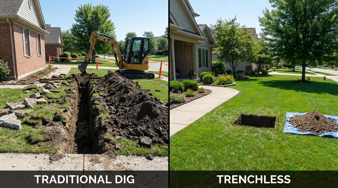 Trenchless sewer repair with minimal yard damage versus traditional excavation in Lindley, NY